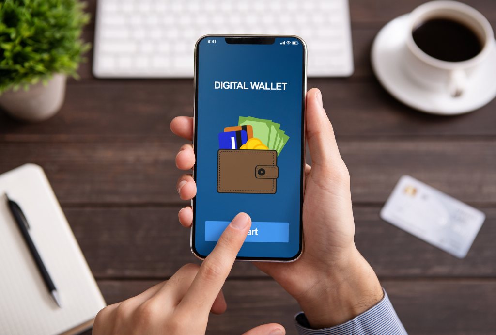 phone with mobile wallet app open on screen