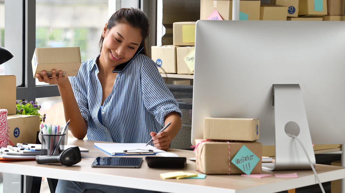 small business owner on phone