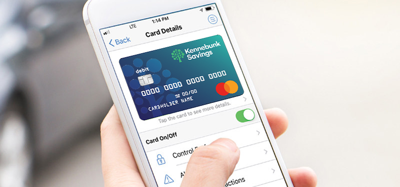 Debit Card Controls on the Kennebunk Savings app