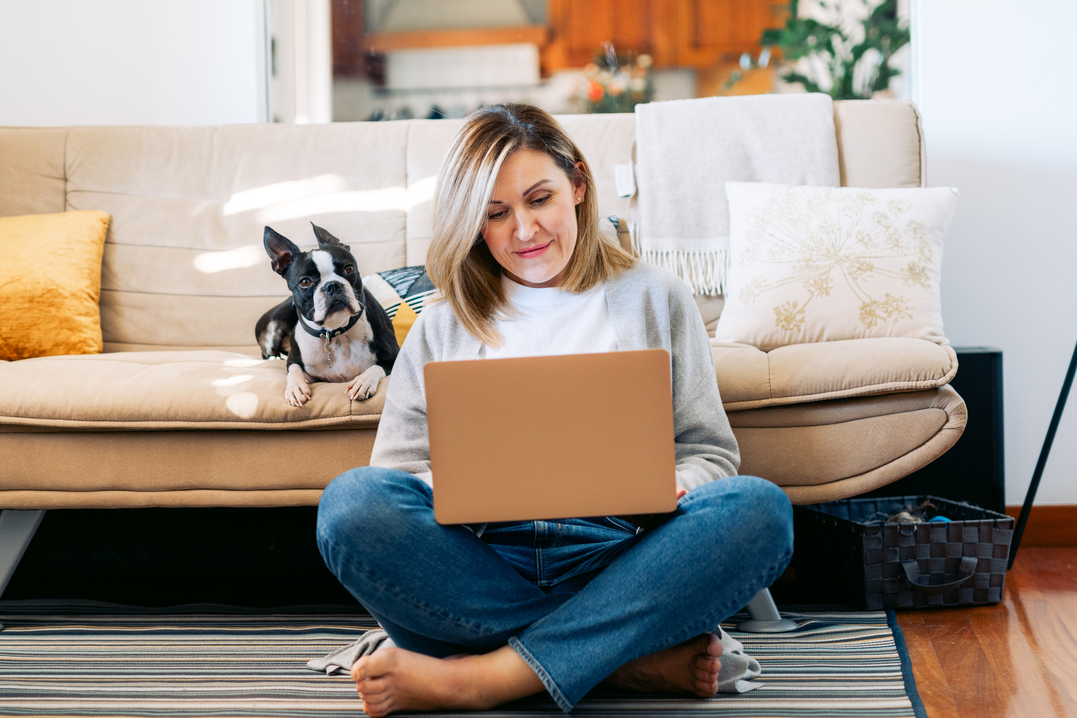 woman on computer at home